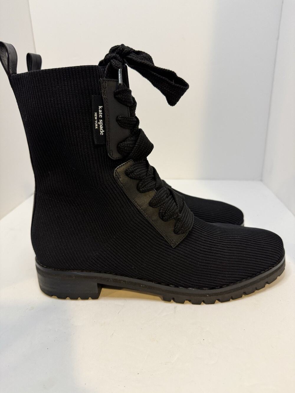 Combat Boots Women’s Kate Spade New York Merigue Knit Black Lug Sole Sz 10B